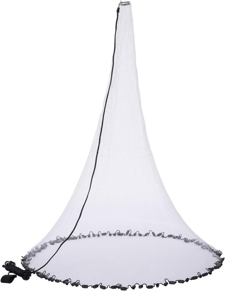 BASSDASH American Saltwater Fishing Cast Net 3/8 1/4-Inch Mesh 4ft 6ft 8ft Radius, 1-Pound Per Foot, for Bait Fish with Utility Bucket Casting